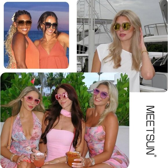 Rhinestone Sunglasses Oversized Bling UV400 Retro Women Beach Disco - Picture 3 of 9